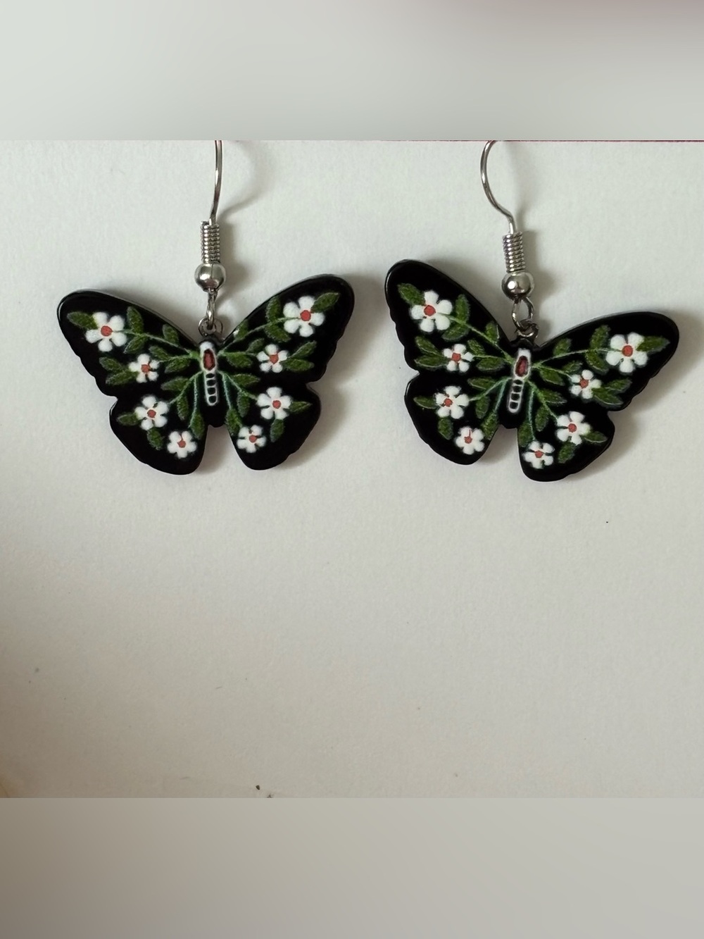 Fairytale Black Butterfly Floral Dangle Earrings